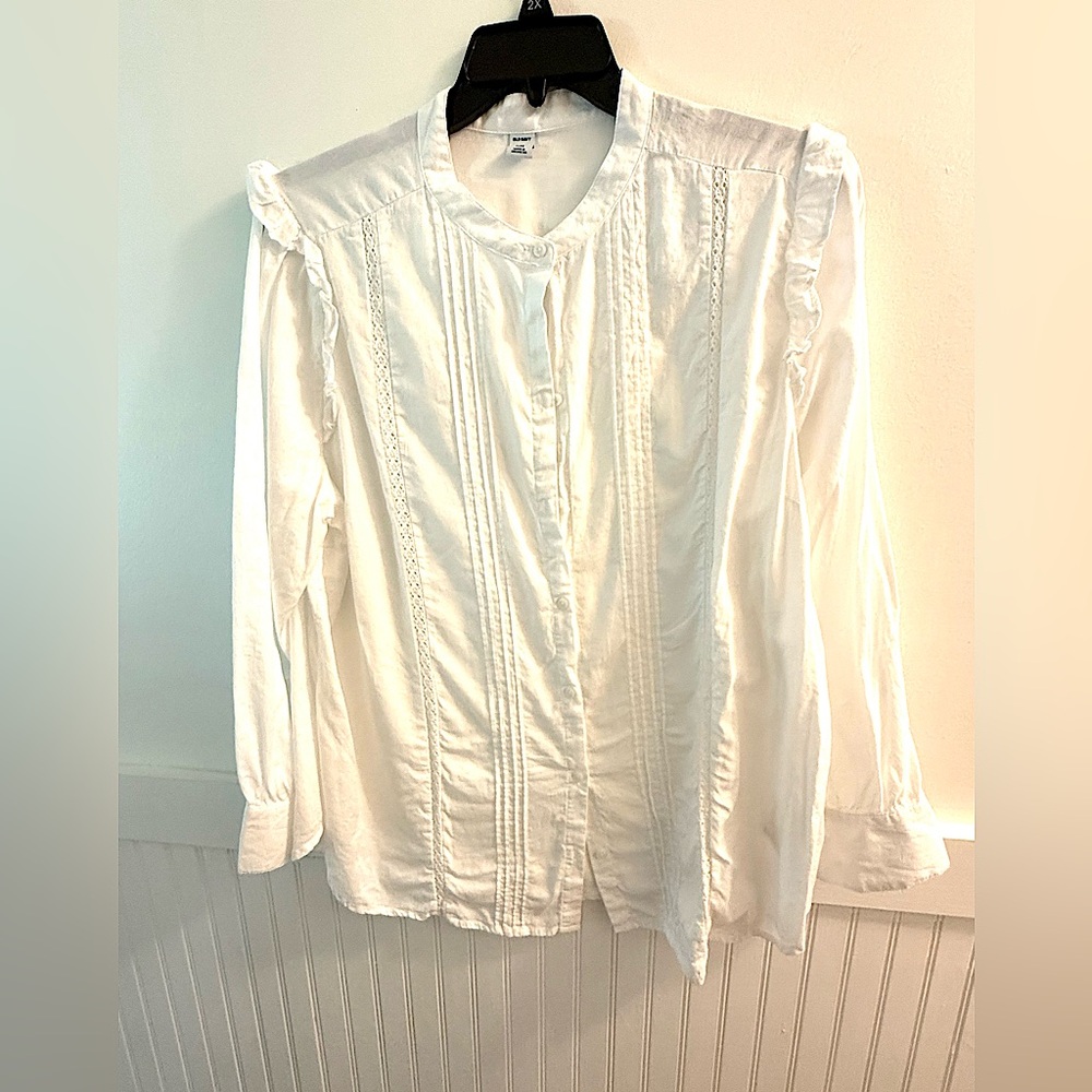 White  Shoulder Ruffled Long Sleeve Blouse